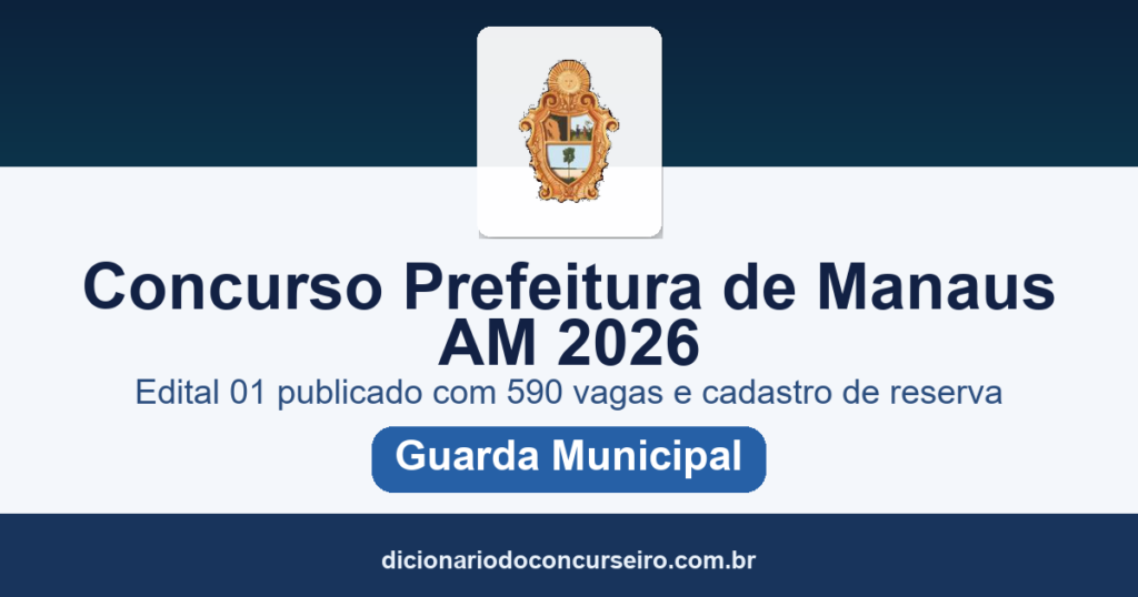 Concurso Prefeitura de Manaus AM 2026: edital 01 publicado com 590 vagas e cadastro de reserva para Guarda Municipal