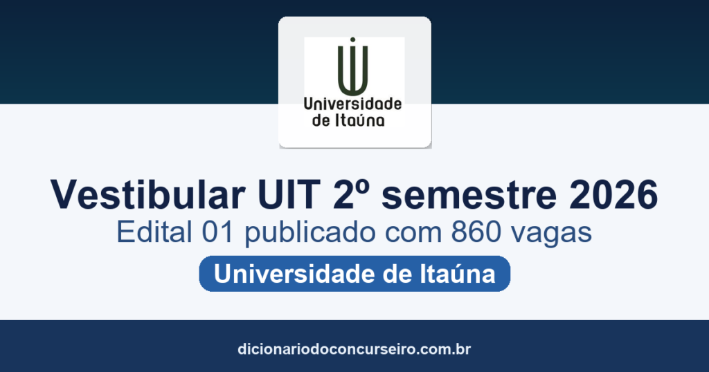 Vestibular UIT Itaúna MG 2026: edital 01 publicado com 860 vagas para o 2º semestre