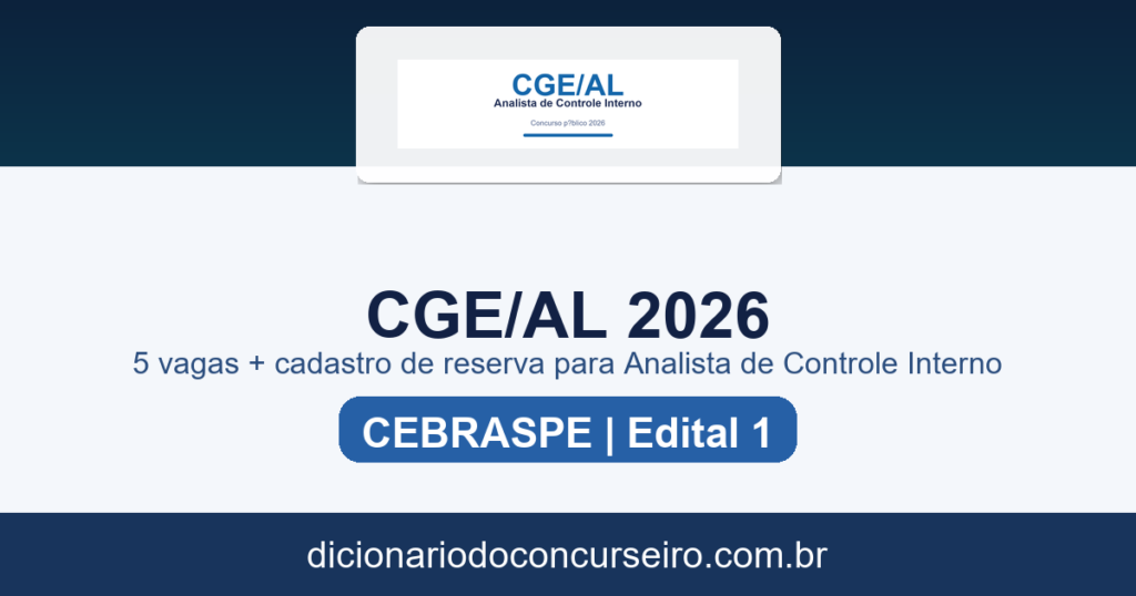 Concurso CGE AL 2026: edital 1 publicado com 5 vagas e cadastro de reserva para Analista de Controle Interno