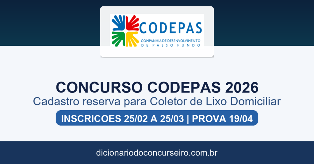 Concurso CODEPAS Passo Fundo RS 2026: edital 01/2026 publicado para cadastro reserva no emprego de Coletor de Lixo Domiciliar