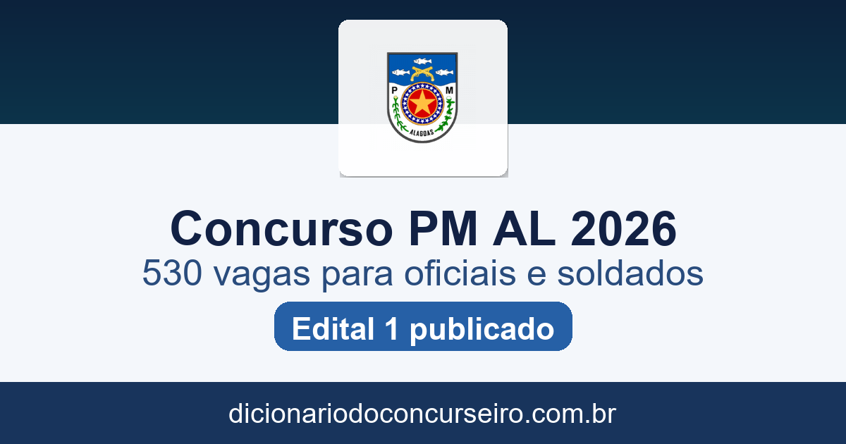 Concurso PM AL 2026: edital 1 publicado com 530 vagas e cadastro reserva para oficiais e soldados
