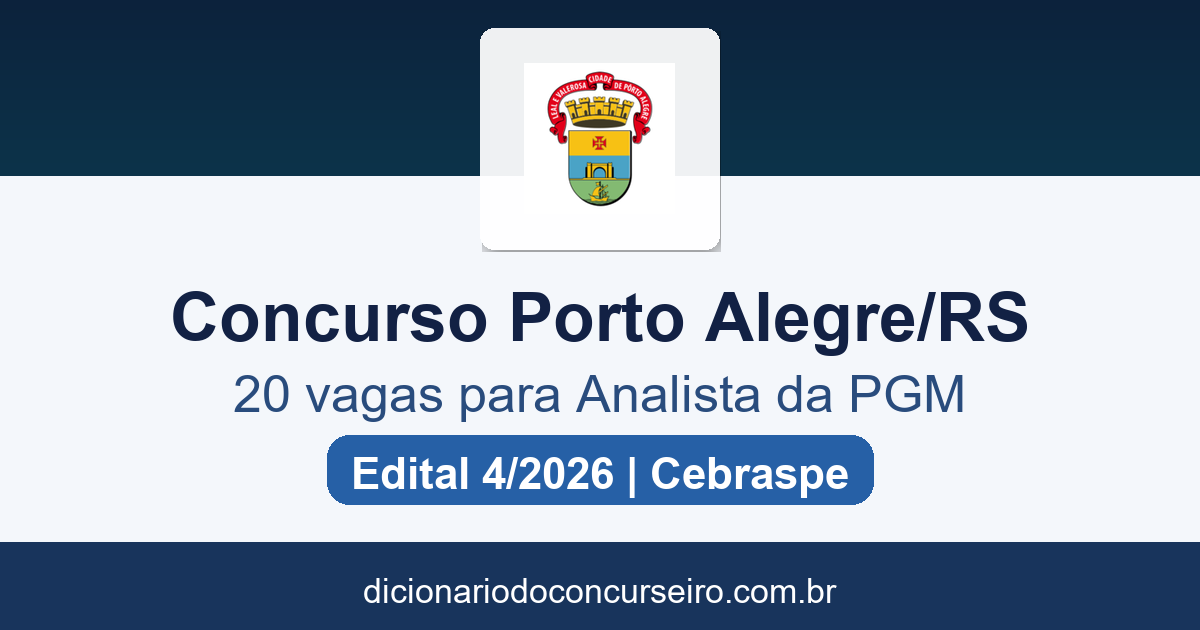 Concurso Prefeitura de Porto Alegre RS 2026: edital 4/2026 publicado com 20 vagas para analista da PGM
