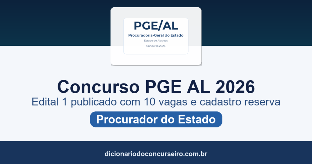 Concurso PGE/AL 2026: edital 1 publicado com 10 vagas e cadastro reserva para Procurador
