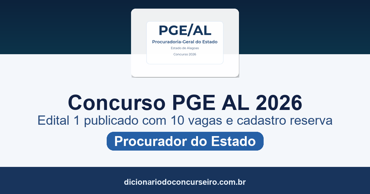 Concurso PGE/AL 2026: edital 1 publicado com 10 vagas e cadastro reserva para Procurador