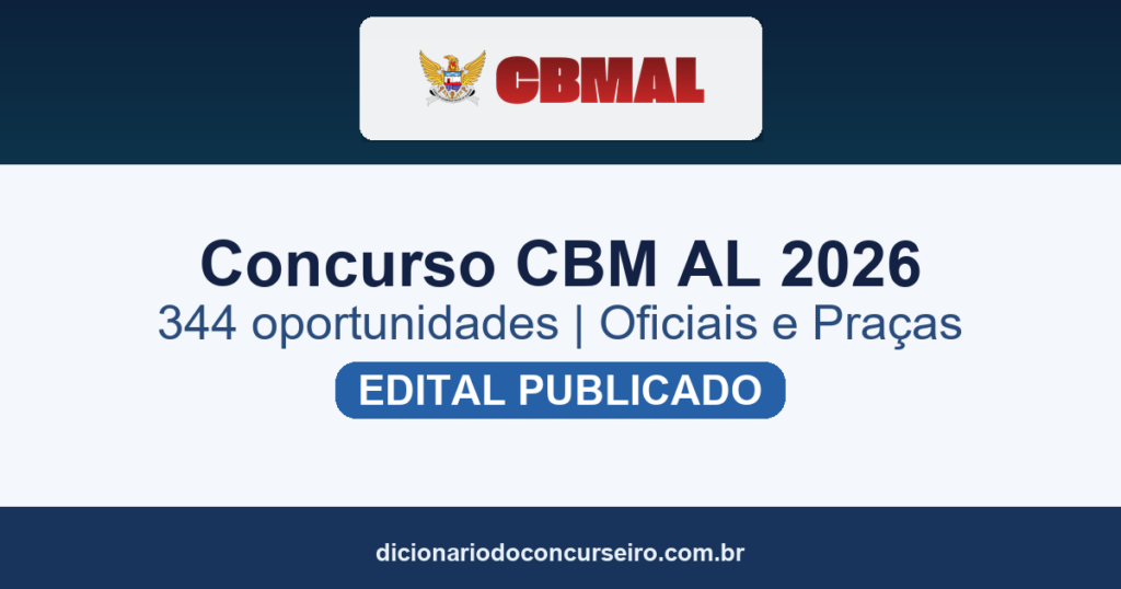 Concurso CBM AL 2026: edital publicado com 344 oportunidades para Oficiais e Praças