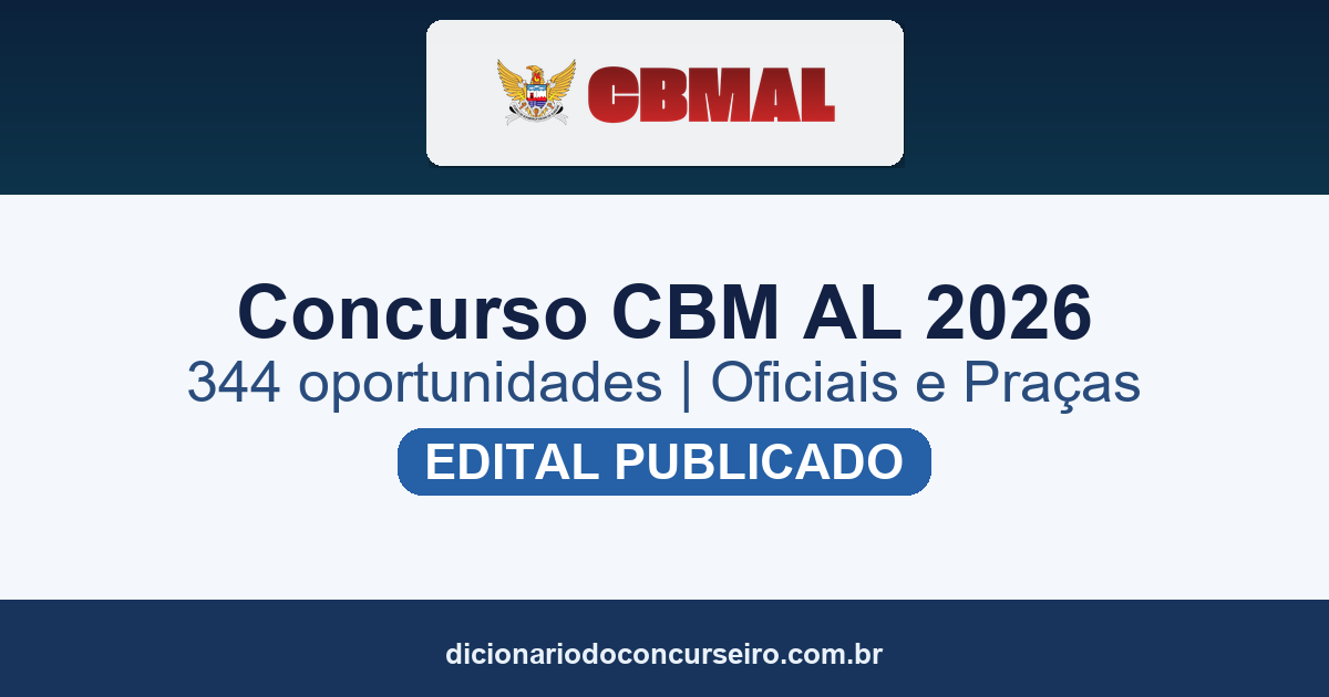 Concurso CBM AL 2026: edital publicado com 344 oportunidades para Oficiais e Praças