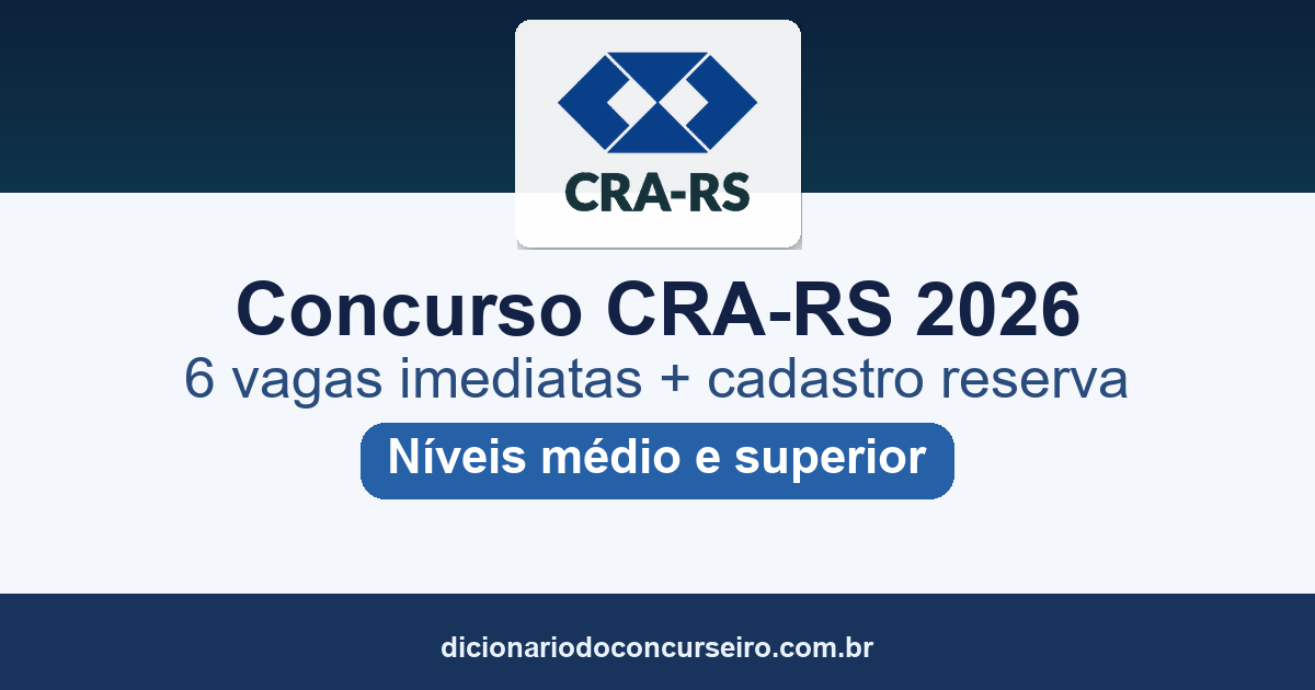 Concurso CRA-RS 2026: edital publicado com 6 vagas imediatas e cadastro reserva