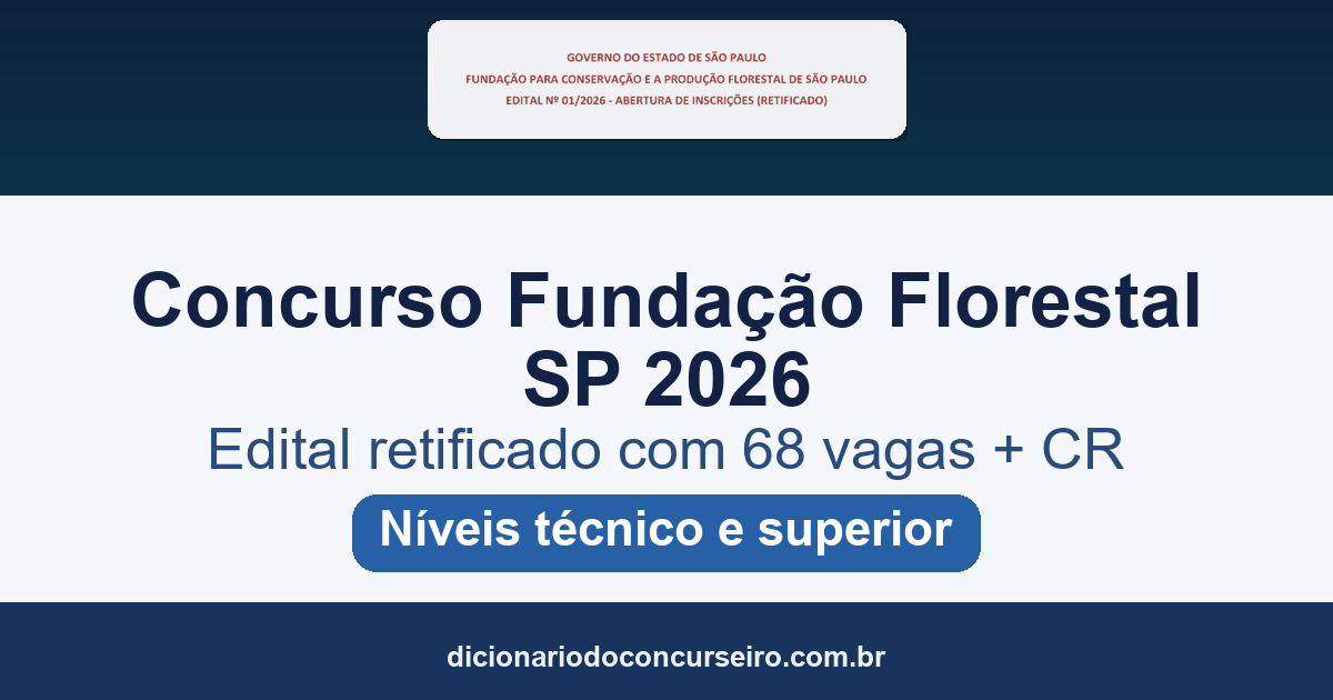 Concurso Fundação Florestal SP 2026: edital retificado com 68 vagas e cadastro reserva