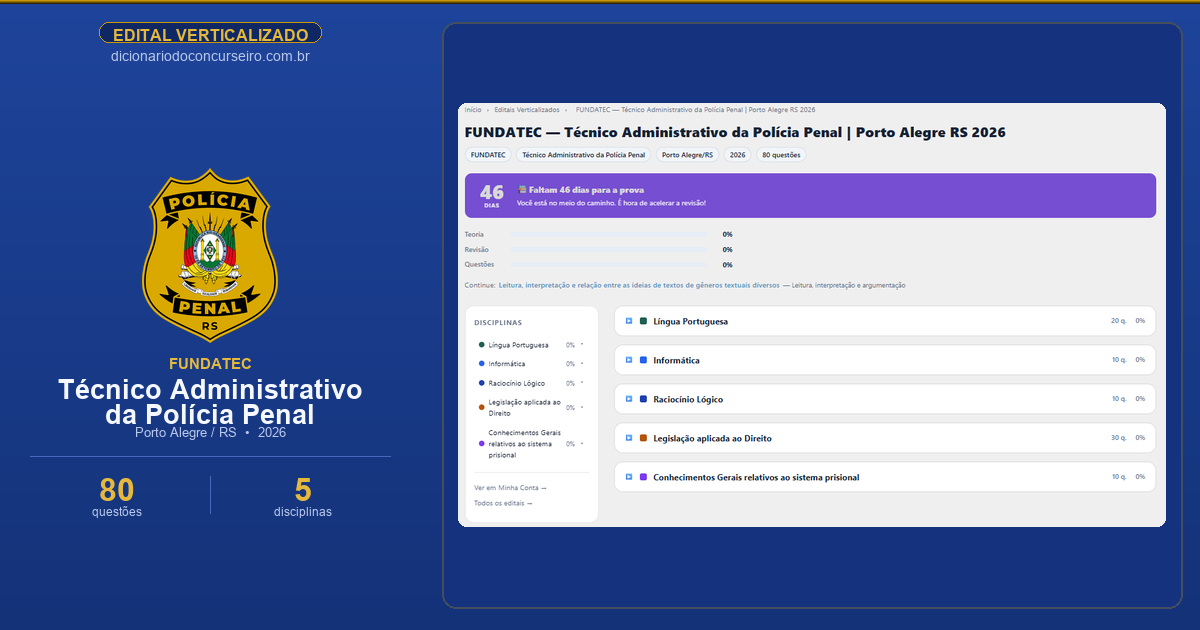 Edital Verticalizado FUNDATEC — Técnico Administrativo da Polícia Penal Porto Alegre RS 2026