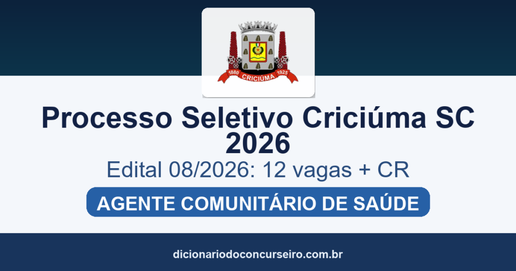 Processo Seletivo Prefeitura de Criciúma SC 2026: edital 08/2026 republicado com 12 vagas e cadastro reserva