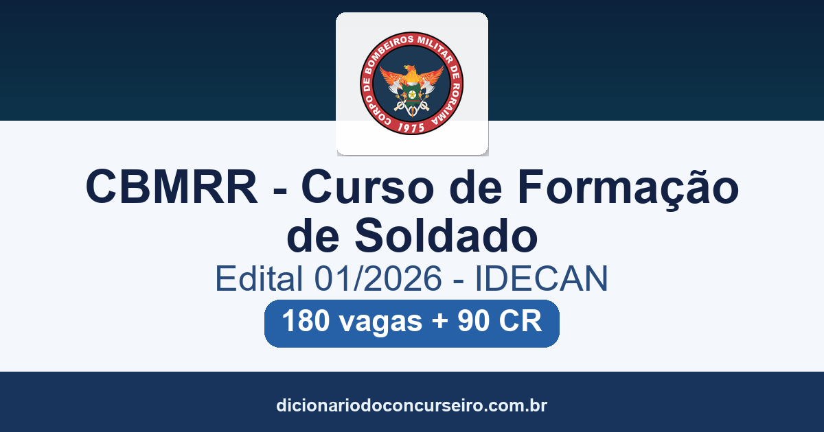 Concurso CBMRR CFSD 2026: edital 01/2026 publicado com 180 vagas para Soldado