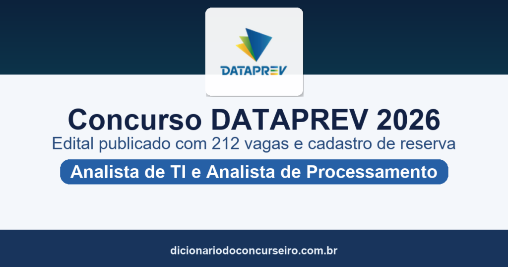 Concurso DATAPREV 2026: edital publicado com 212 vagas e cadastro de reserva