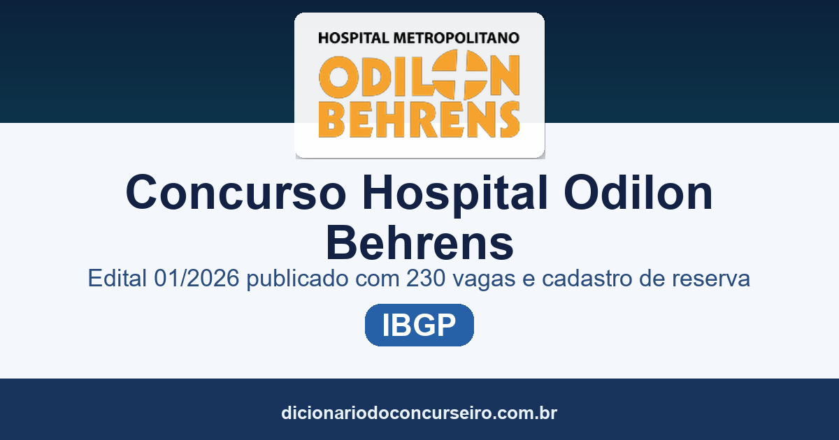Concurso Hospital Metropolitano Odilon Behrens 2026: edital 01/2026 publicado com 230 vagas e cadastro de reserva
