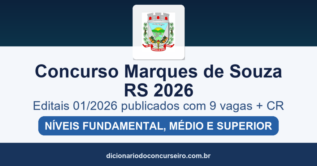 Concurso Marques de Souza RS 2026: editais 01/2026 publicados com 9 vagas e cadastro reserva
