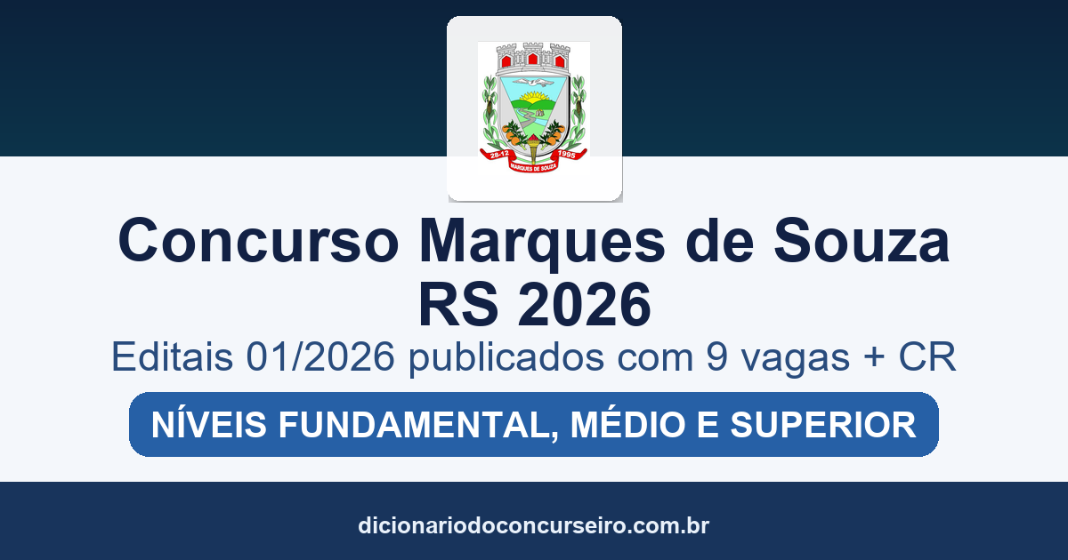 Concurso Marques de Souza RS 2026: editais 01/2026 publicados com 9 vagas e cadastro reserva