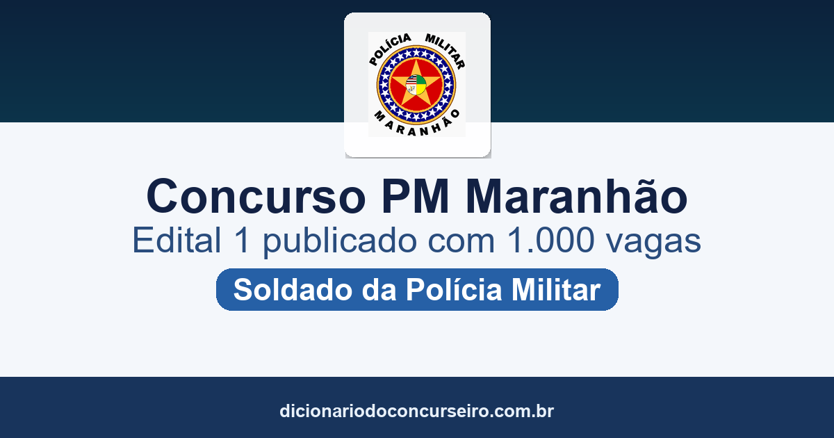 Concurso PM/MA 2026: edital 1 publicado com 1.000 vagas para Soldado da Polícia Militar