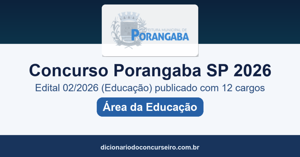Concurso Prefeitura de Porangaba SP 2026: edital 02/2026 (Educação) publicado com 12 cargos