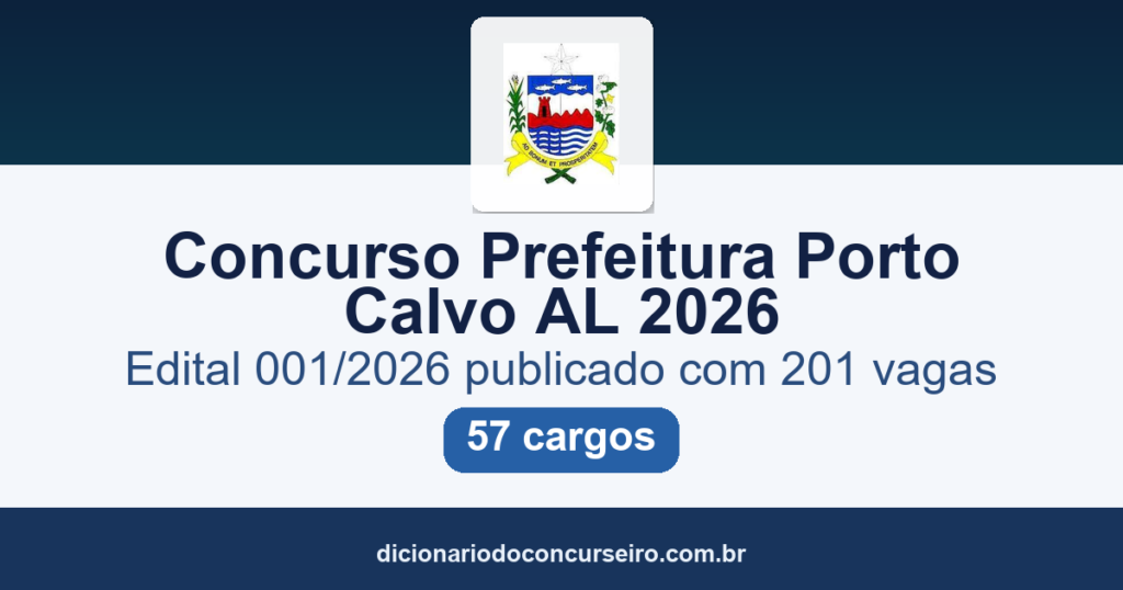 Concurso Prefeitura Porto Calvo AL 2026: edital 001/2026 publicado com 201 vagas