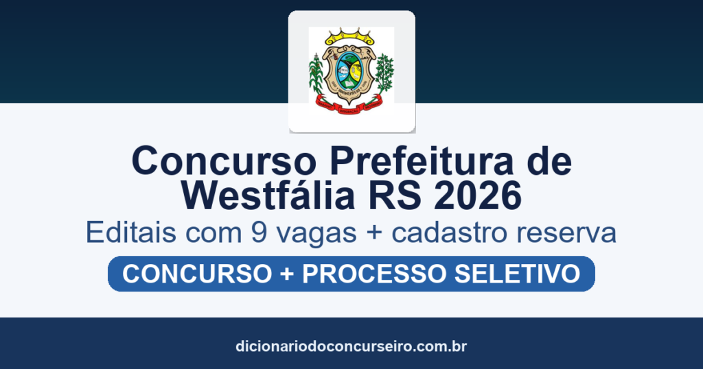 Concurso Prefeitura de Westfália RS 2026: editais publicados com 9 vagas e cadastro reserva