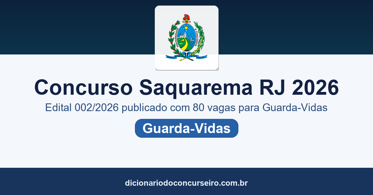 Concurso Saquarema RJ 2026: edital 002/2026 publicado com 80 vagas para Guarda-Vidas
