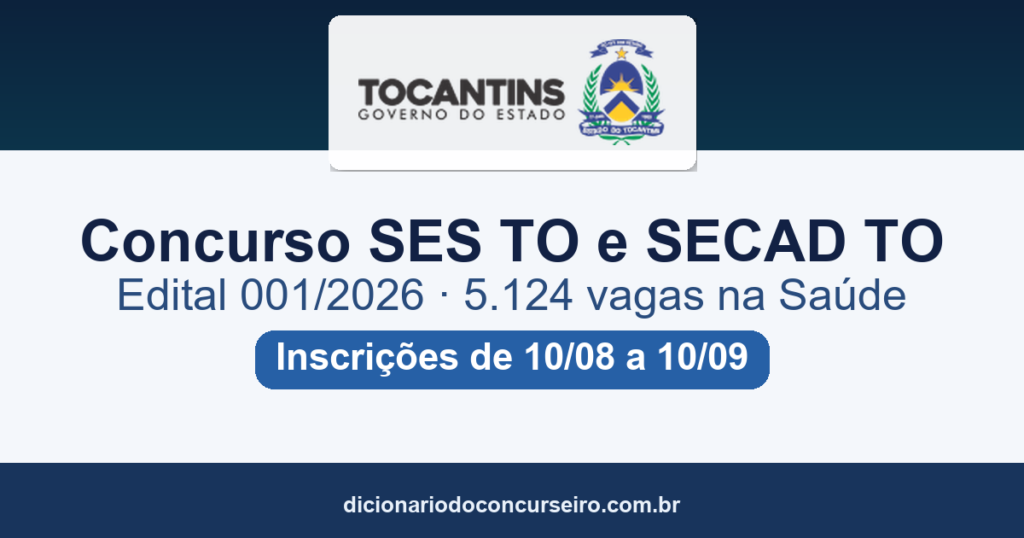 Concurso SES TO e SECAD TO 2026: edital publicado com 5.124 vagas na Saúde