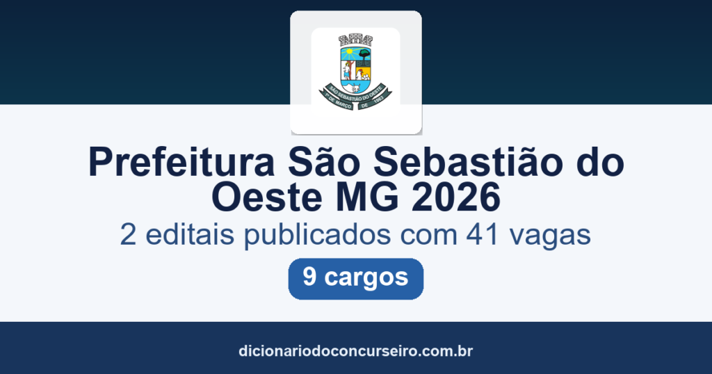 Prefeitura São Sebastião do Oeste MG 2026: dois editais publicados com 41 vagas
