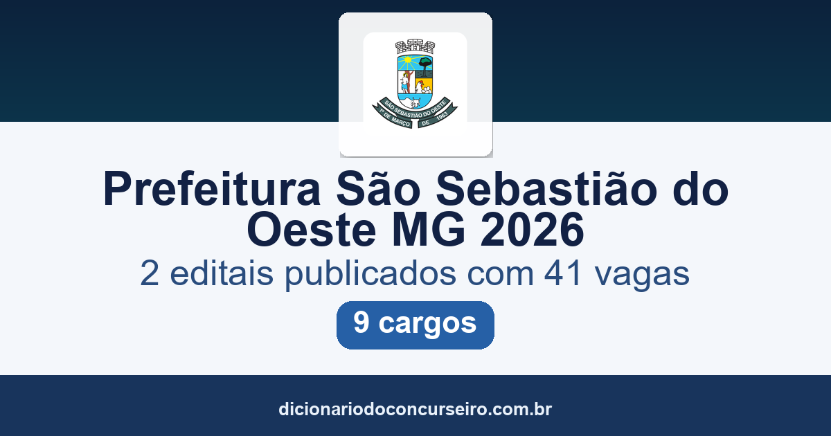Prefeitura São Sebastião do Oeste MG 2026: dois editais publicados com 41 vagas