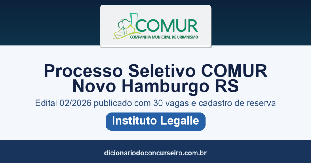 Processo Seletivo COMUR Novo Hamburgo/RS 2026: edital 02/2026 publicado com 30 vagas e cadastro de reserva