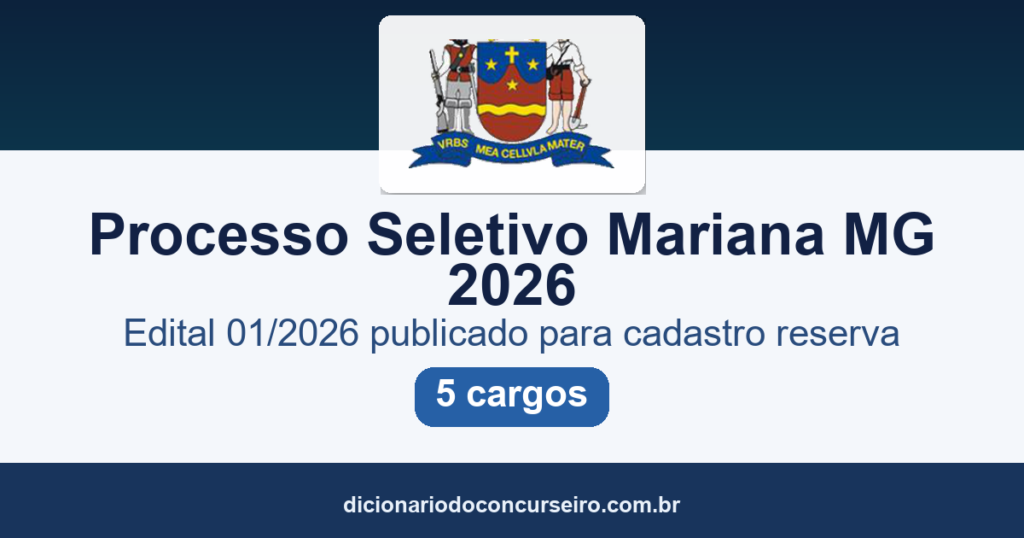 Processo Seletivo Mariana MG 2026: edital 01/2026 publicado para cadastro reserva