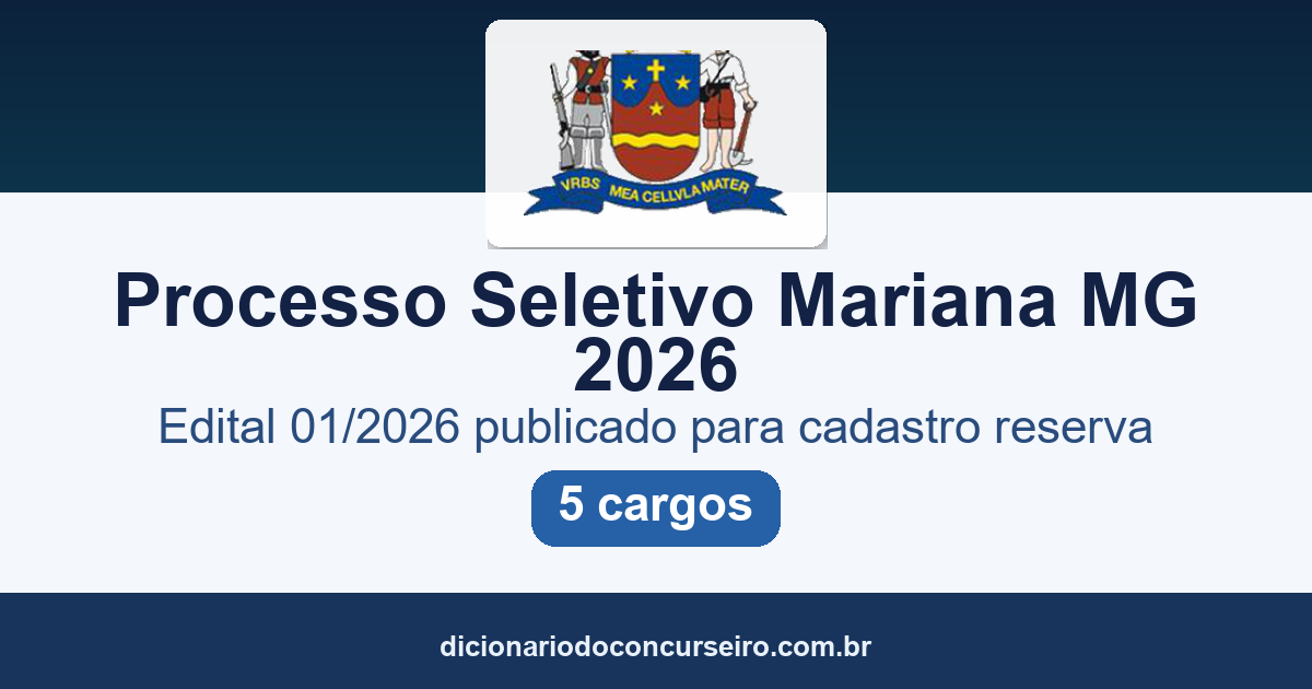 Processo Seletivo Mariana MG 2026: edital 01/2026 publicado para cadastro reserva