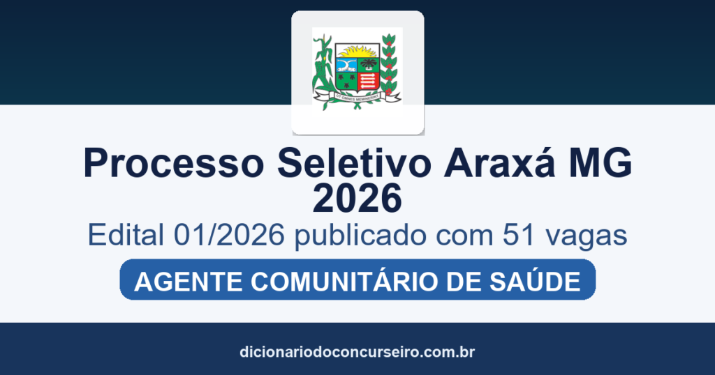 Processo Seletivo Araxá MG 2026: edital 01/2026 publicado com 51 vagas para ACS