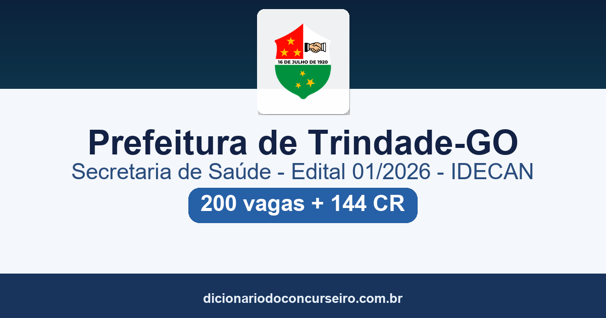 Processo Seletivo Prefeitura Trindade-GO 2026: edital 01/2026 com 200 vagas para ACS e ACE