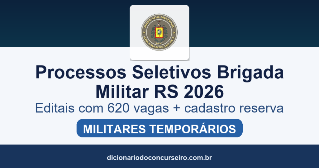 Processos Seletivos Brigada Militar RS 2026: editais publicados com 620 vagas