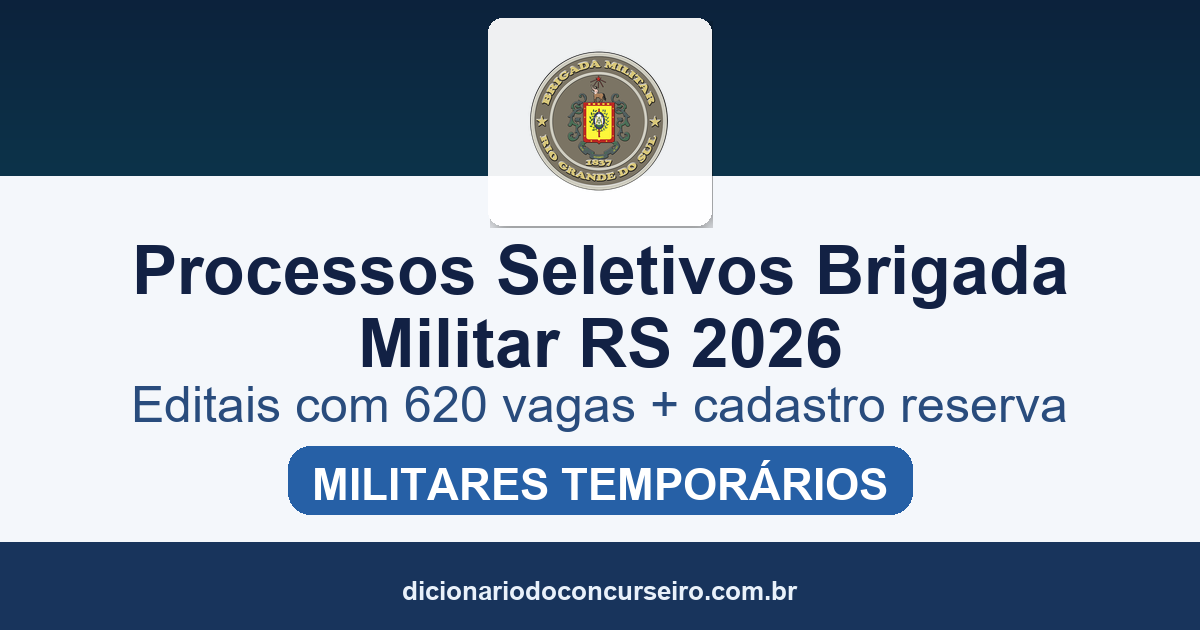 Processos Seletivos Brigada Militar RS 2026: editais publicados com 620 vagas