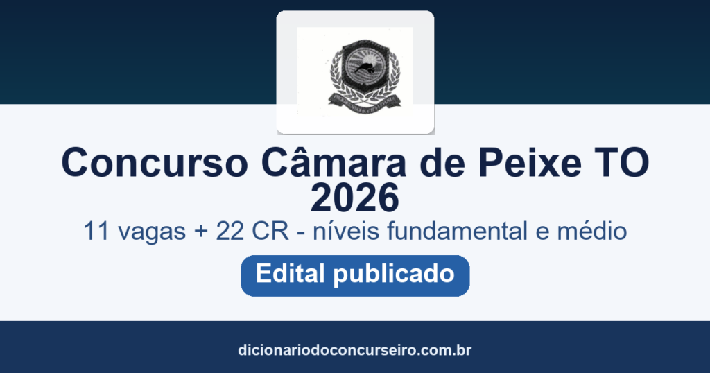 Concurso Câmara de Peixe TO 2026: edital publicado pela FAFIPA
