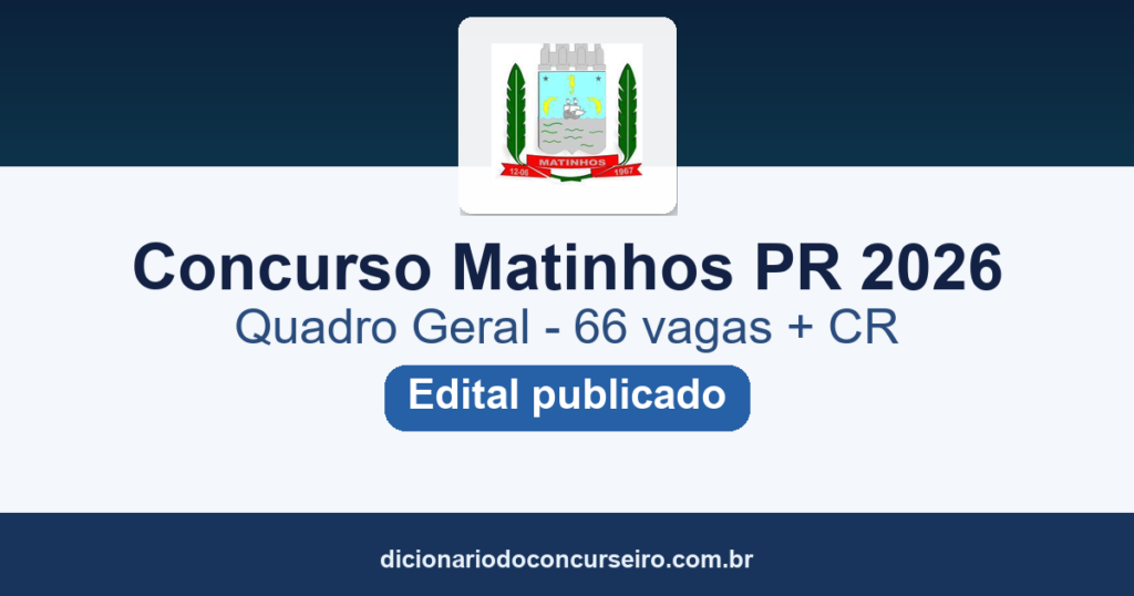 Concurso Matinhos PR 2026: edital publicado para Quadro Geral