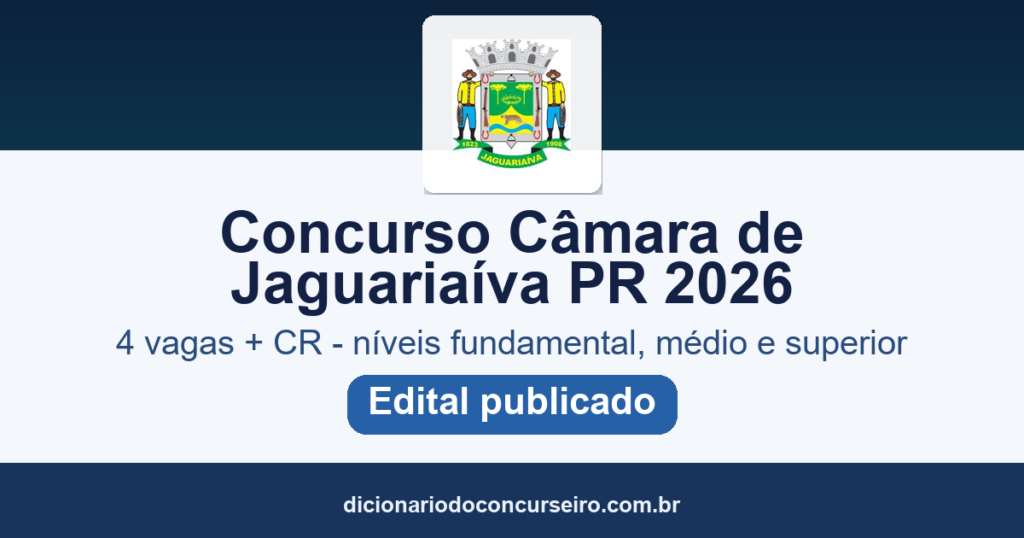 Concurso Câmara de Jaguariaíva PR 2026: edital publicado pela FAFIPA