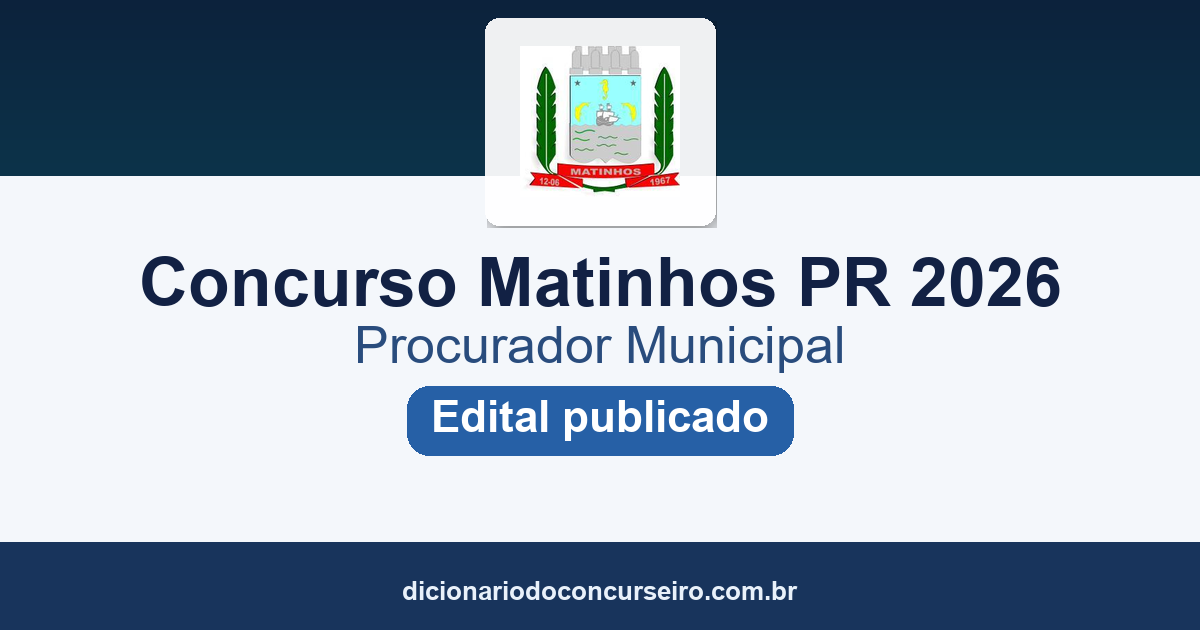 Concurso Matinhos PR 2026: edital publicado para Procurador Municipal