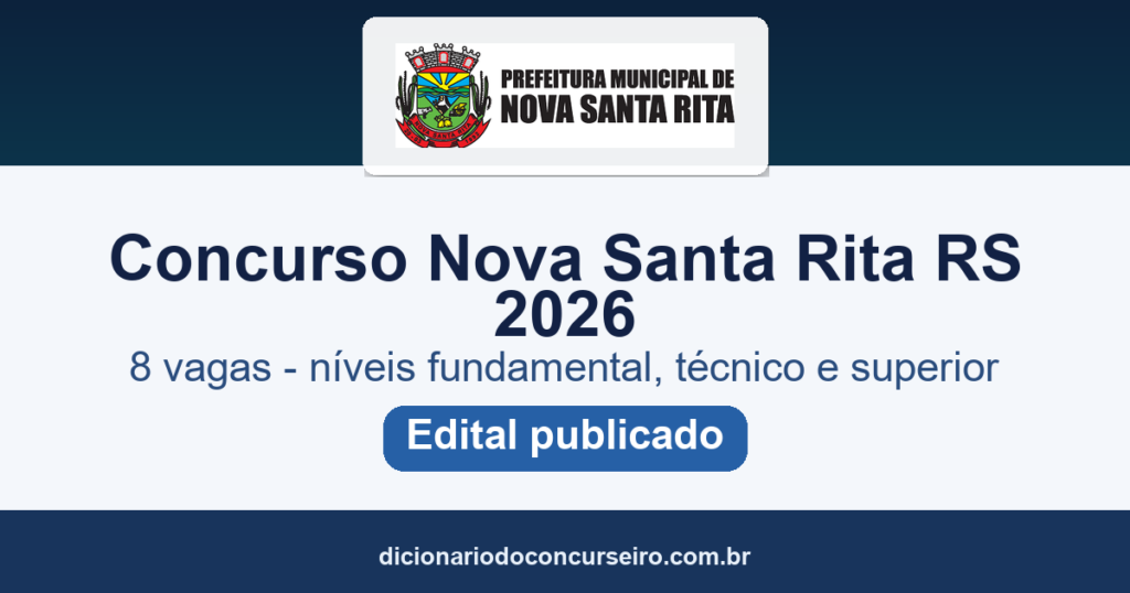 Concurso Nova Santa Rita RS 2026: edital publicado pela FAFIPA