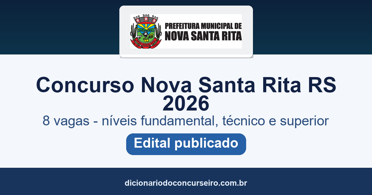 Concurso Nova Santa Rita RS 2026: edital publicado pela FAFIPA
