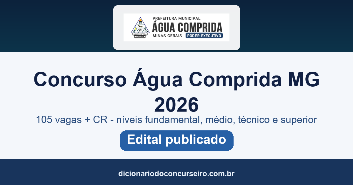 Concurso Água Comprida MG 2026: edital publicado pela FAFIPA