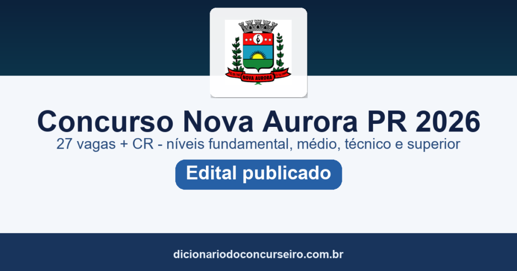 Concurso Nova Aurora PR 2026: edital publicado pela FAFIPA
