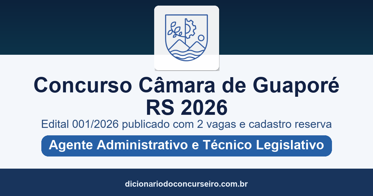 Concurso Câmara de Guaporé RS 2026: edital 001/2026 publicado com 2 vagas e cadastro reserva