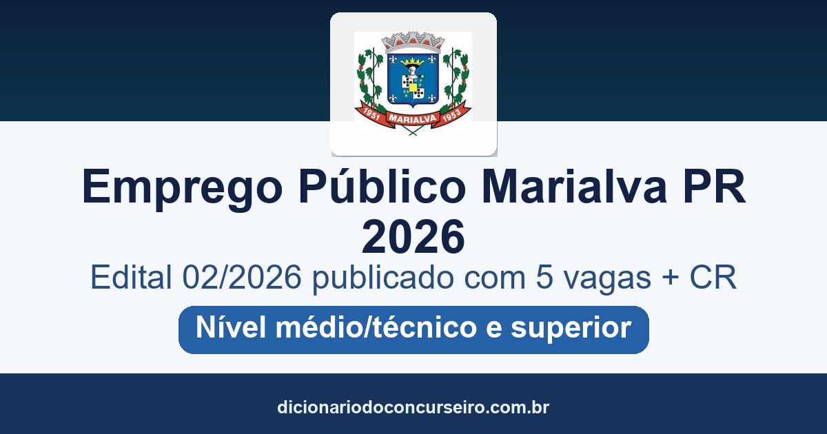 Concurso para Emprego Público Prefeitura de Marialva PR 2026: edital 02/2026 publicado com 5 vagas e cadastro reserva