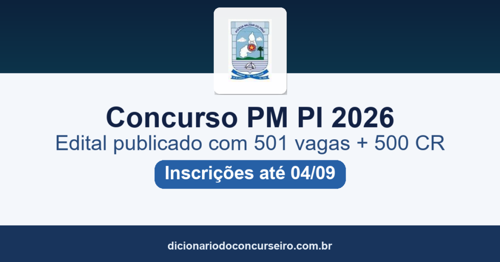 Concurso PM PI 2026: edital publicado com 501 vagas imediatas e 500 em cadastro reserva