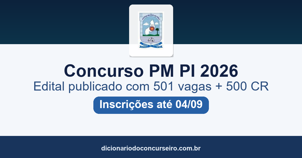 Concurso PM PI 2026: edital publicado com 501 vagas imediatas e 500 em cadastro reserva