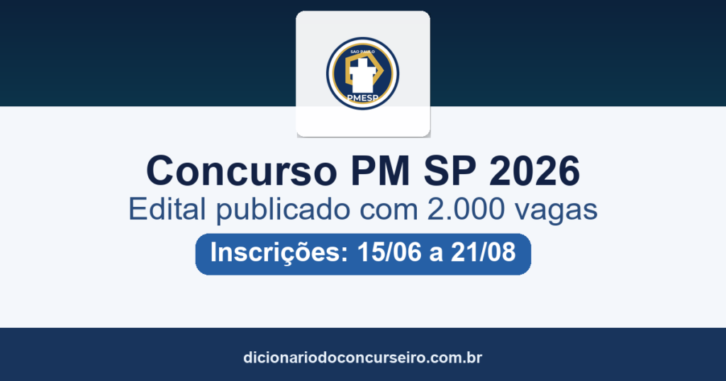 Concurso PM SP 2026: edital para Aluno-Soldado publicado com 2.000 vagas