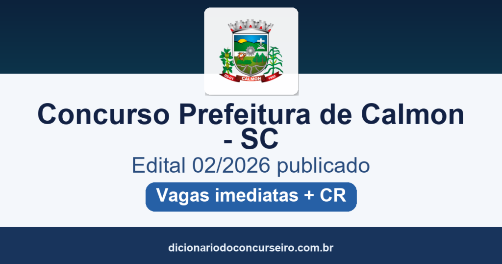 Concurso Prefeitura de Calmon SC 2026: edital publicado