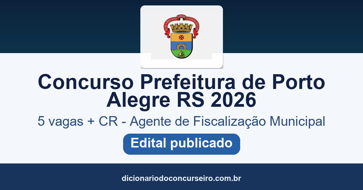 Concurso Prefeitura de Porto Alegre RS 2026: edital 067/2026 publicado com 5 vagas para Agente de Fiscalização