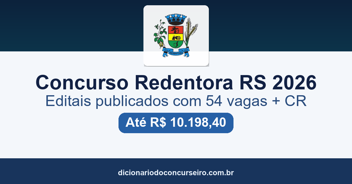 Concurso Redentora RS 2026: editais publicados com 54 vagas e cadastro de reserva